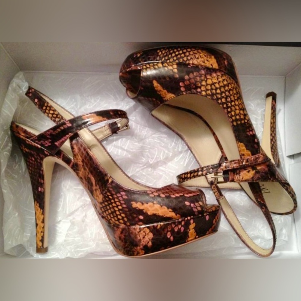 INC International Concepts Mariela Snakeskin Slingback Peep-toe Heels Size 7